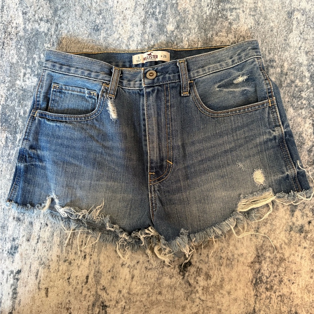 Hollister Blue Frayed Denim Shorts